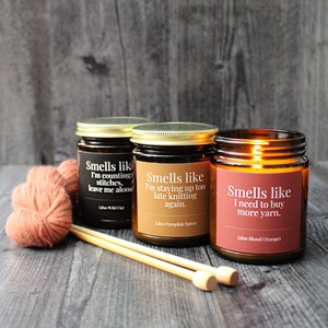 Pumpkin Spice Candle For Knitters • 9 oz or 4 oz Amber Glass Jar • Funny Gift Idea For Knitters