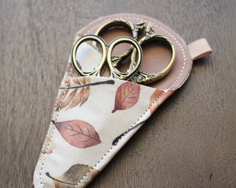 Autumn Leaves Scissor Sleeve • Handsewn Case for Embroidery Scissors with Magnet and Pocket • Handmade Fall Inspired Quilting Gift