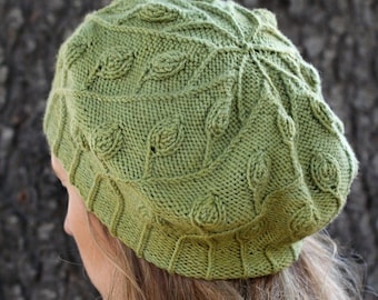 Slouchy Textured Leaf Hat Knitting Pattern • Taking Root Knitting Pattern PDF • Intermediate Knit Pattern