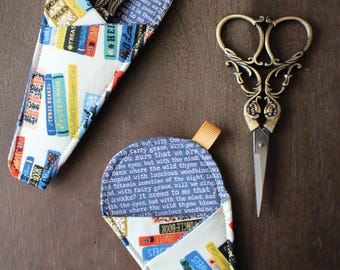 Storybook Scissor Sleeve • Handsewn Case for Embroidery Scissors with Magnet and Pocket • Handmade Bird Quilting Gift or Gift for Seamstress