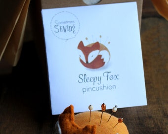 Sleepy Fox Pincushion Ready-to-Sew KIT Materials and Instructions  •  DIY Beginner Sewing Kit  • Gift for Seamstress  •  Hand-stitched Fox