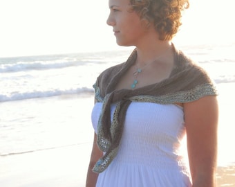 Lace Bordered Crescent Shawl Pattern • Sand and Sea Shawlette Knitting Pattern PDF • Intermediate Knit Pattern