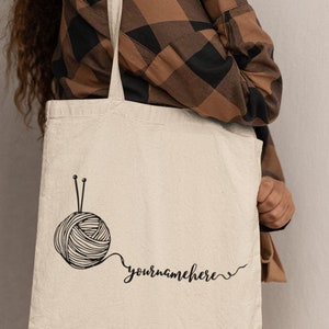 Personalized Knitting Tote • Custom Name Tote For Knitter • Gift For Knitter • Craft Project Bag • Write Your Name In Yarn