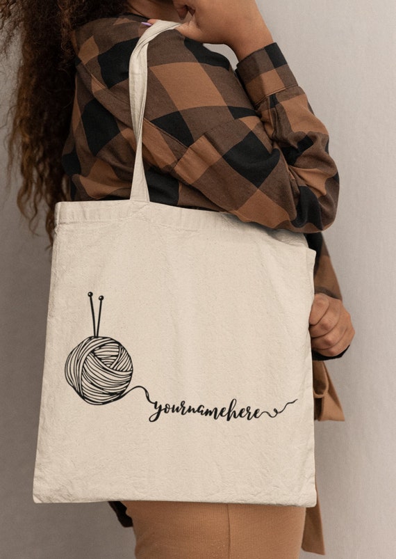 Personalized Knitting Tote • Custom Name Tote For Knitter • Gift For Mom • Craft Project Bag • Write Your Name In Yarn