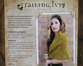 Knit Wrap Pattern • Trailing Ivy Printed Knitting Pattern • Knitting Pattern Gift