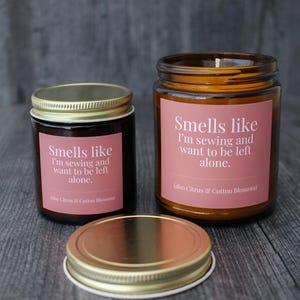 Citrus & Cotton Blossom Candle For Sewing • 9 oz or 4 oz Amber Glass Jar • Funny Introvert Gift Idea