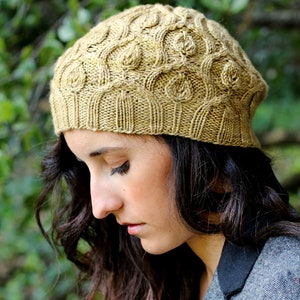 Textured Cabled Leaf Hat for Women Pattern • Ivy Trellis Knitting Pattern PDF • Intermediate Knit Pattern