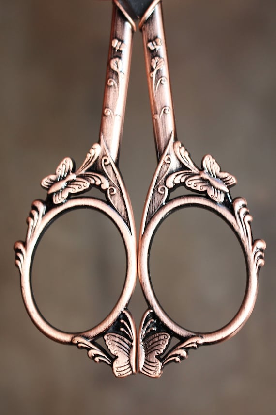 Butterfly Embroidery Scissors • Elegant Garden Theme Quilting Scissors in Antique Copper or Gold Finish • Gift for Quilters and Embroiderers