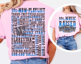 T-Shirt mit Country-Playlist der 90er – Musik hat mich großgezogen – Nostalgie-Shirt mit Retro-Grafik – Geschenk für Musikliebhaber