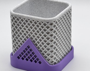 Modern Planter with Saucer | Indoor Plant Pot | Minimalist Decor | Perfect for Succulents, Small Plants, Cacti | 3D Printed | Lattice Model