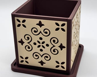 Modern Planter with Saucer | Indoor Plant Pot | Minimalist Decor | Perfect for Succulents, Small Plants, Cacti | 3D Printed | Tiles Model