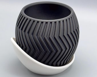 Modern Planter with Saucer | Indoor Plant Pot | Minimalist Decor | Perfect for Succulents, Small Plants, Cacti | 3D Printed | Chevron Model