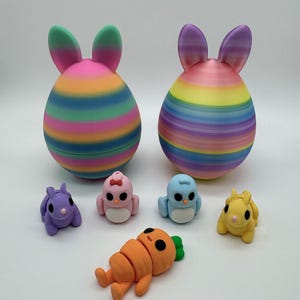 Easter Articulated Mini Figurines Set | Easter Egg Container Full Of Fidgets | Cute Bunnies Chicks & Carrot | Kids Easter Basket Gift