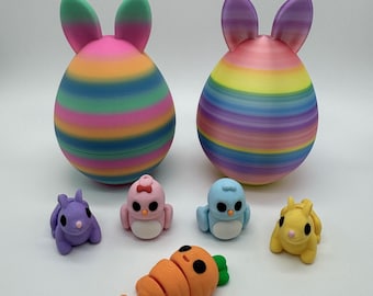 Easter Articulated Mini Figurines Set | Easter Egg Container Full Of Fidgets | Cute Bunnies Chicks & Carrot | Kids Easter Basket Gift