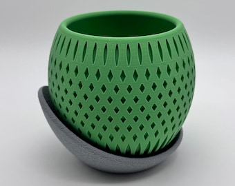 Modern Planter with Saucer | Indoor Plant Pot | Minimalist Decor | Perfect for Succulents, Small Plants, Cacti | 3D Printed | Orbit Model