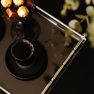 Clear Acrylic Coffee Tray - Nickel Plated Plexiglass Serving Tray - Modern Home Decor and Elegant Table Display