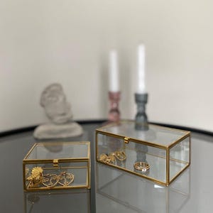 Brass and Glass Jewelry Box Set – Handmade Vintage Trinket Boxes for Rings, Earrings and Keepsakes – Gift for Her
