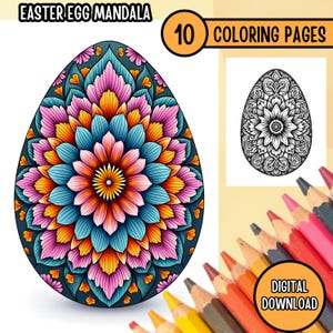 Libro da colorare con mandala di uova di Pasqua, amanti dei mandala di Pasqua, pagine da colorare con mandala di Pasqua stampabili, libro di attività primaverili divertenti, PDF stampabile