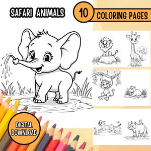 Safari Animals Coloring Book, Jungle Animals Coloring, Printable Coloring Pages for Kids, Animals Coloring Pages, Digital Download