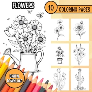Simple Flowers Coloring Book, Fun and Easy Coloring Activity, Printable Flower Pages, Kids Coloring Book, Educational and Creative Activity