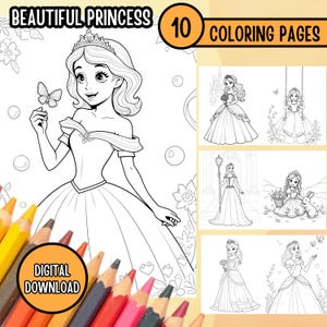 Wunderschönes Prinzessinnen Malbuch, Märchen Malseiten, Digitale Prinzessinnen Malseiten, Prinzessinnen Malseiten für Kinder, Digitaler Download