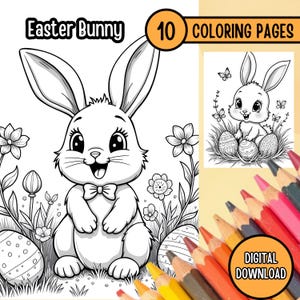 Osterhase ausmalen Malbuch, Frühling Ostern Malseiten, lustige Häschen-Designs für Erwachsene Kinder druckbare PDF-Download, Oster-Aktivität