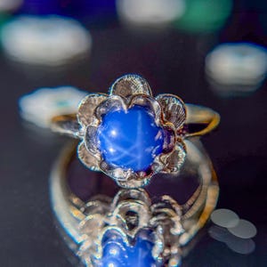 Vintage 10k White Gold Star Sapphire Flower Ring – Size 5.5 – Retro Estate Jewelry