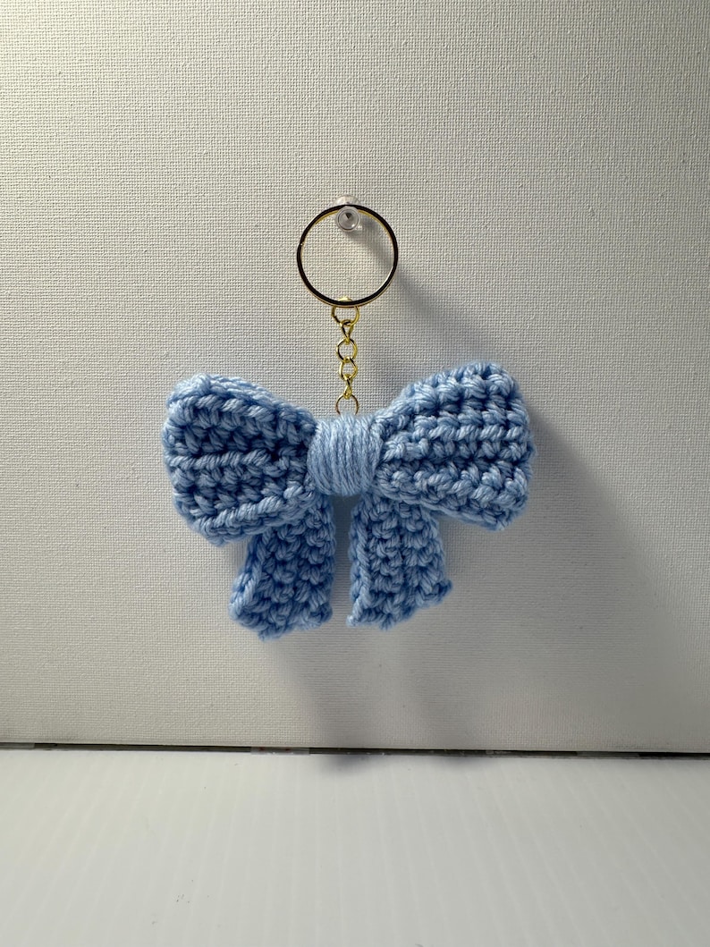 Large Crochet Bow Keychain | Baby Blue , Light Pink & Dark Purple - Etsy