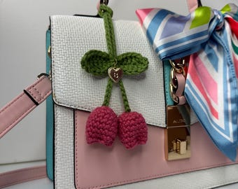 Crochet Bag Charm, Tulips , Personalized Gift for Her