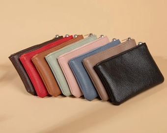 Cartera de cuero para mujer, monedero minimalista hecho a mano, billetera suave personalizada, regalo de Navidad, minimonedero, regalo para ella.