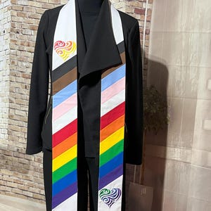 Rainbow Wedding, Funeral Officiant Stole, Officiant Clergy Stole with Rainbow Hearts