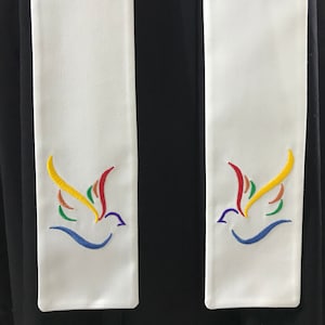 Wedding Officiant Gift, Clergy Stole with Rainbow Doves, Chaplain Stole