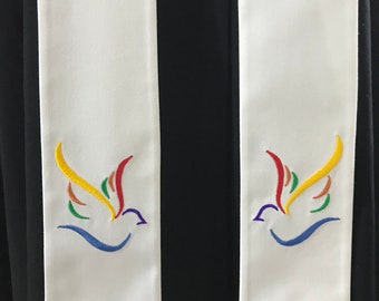 Officiant Gift, Clergy Stole with Rainbow Doves