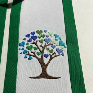 Officiant Clergy Stole with Dove and Tree of Love in Blue and Green, Officiant Gift