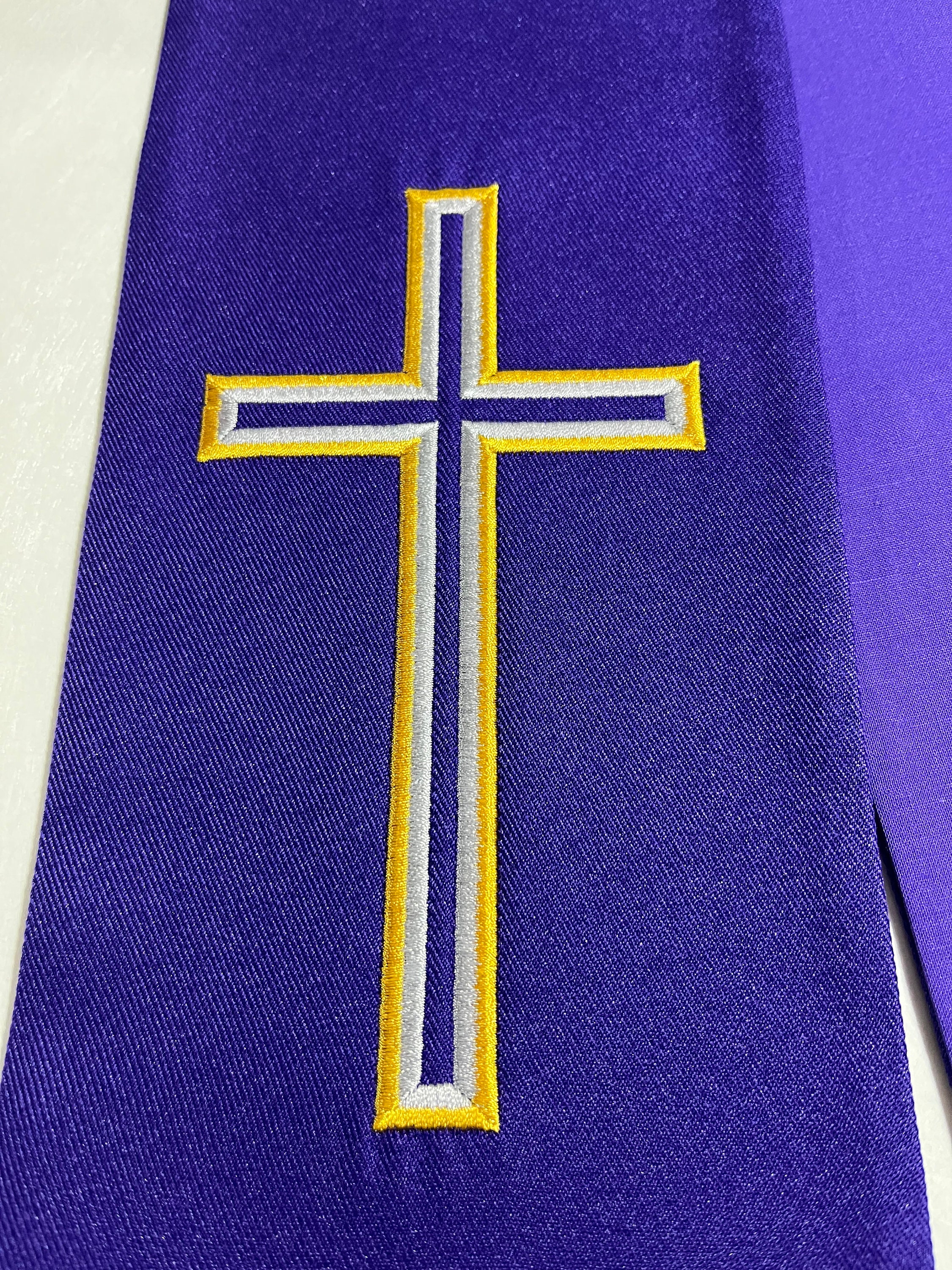 thumbnail image 2 of 2 Pcs White Embroidery Wedding Pastor Stole With Cross Clergy Church Choir 2 of 13