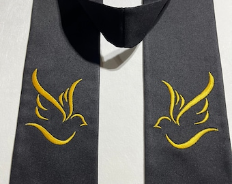 Pre-made 80&quot; Clergy Stole in Black with Gold Doves