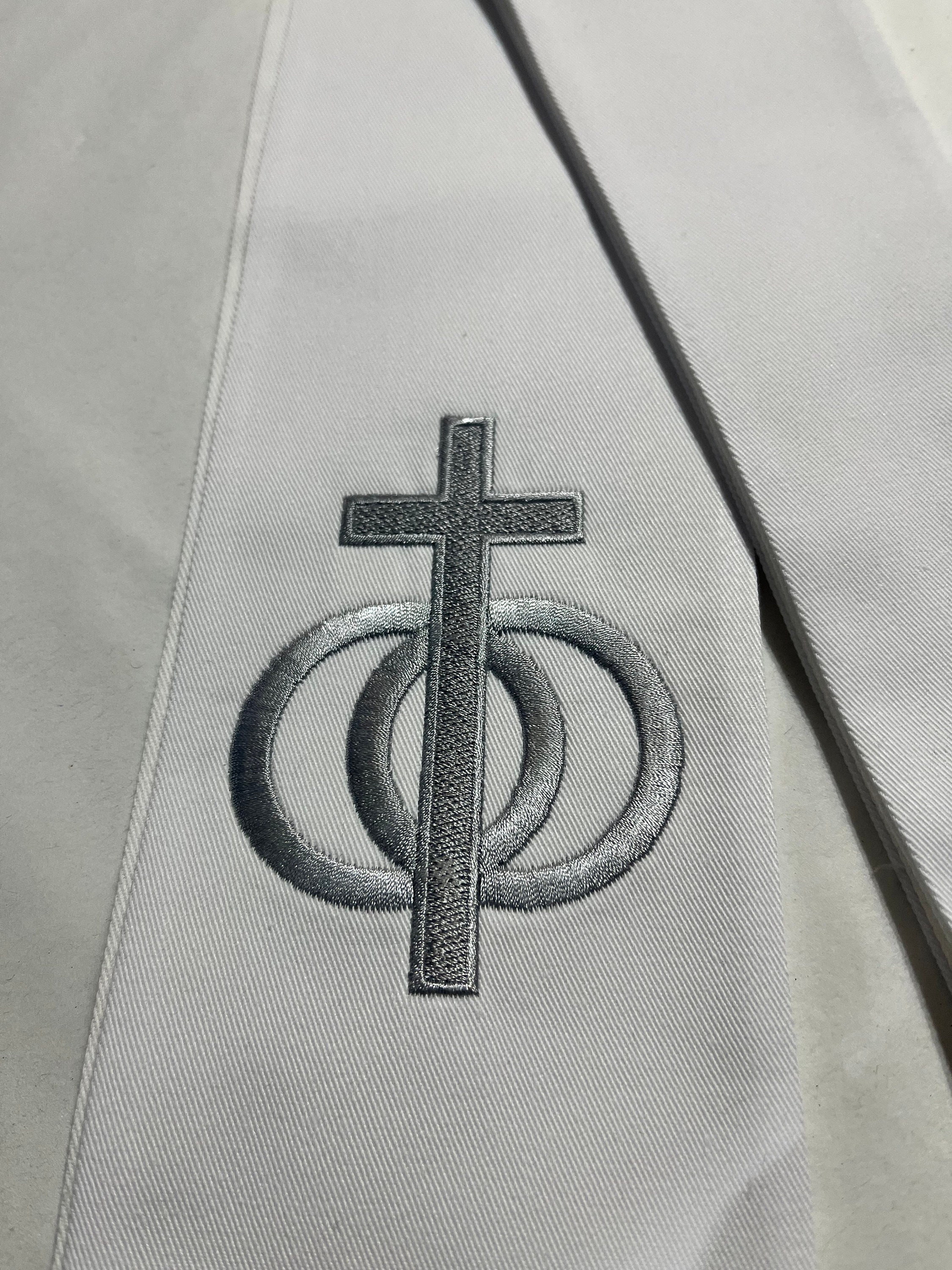 thumbnail image 2 of 2 Pcs White Embroidery Wedding Pastor Stole With Cross Clergy Church Choir 2 of 11