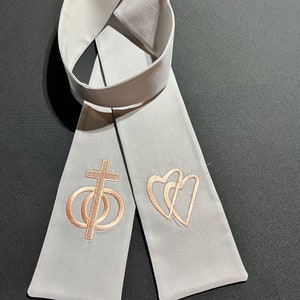 Light Gray with Rose Gold Embroidery Wedding Officiant Clergy Stole