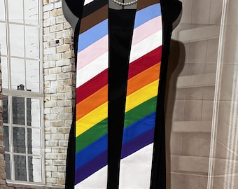 Premade Ready to Ship 60&quot; 11 Color Rainbow Officiant Clergy Stole with No Embroidery