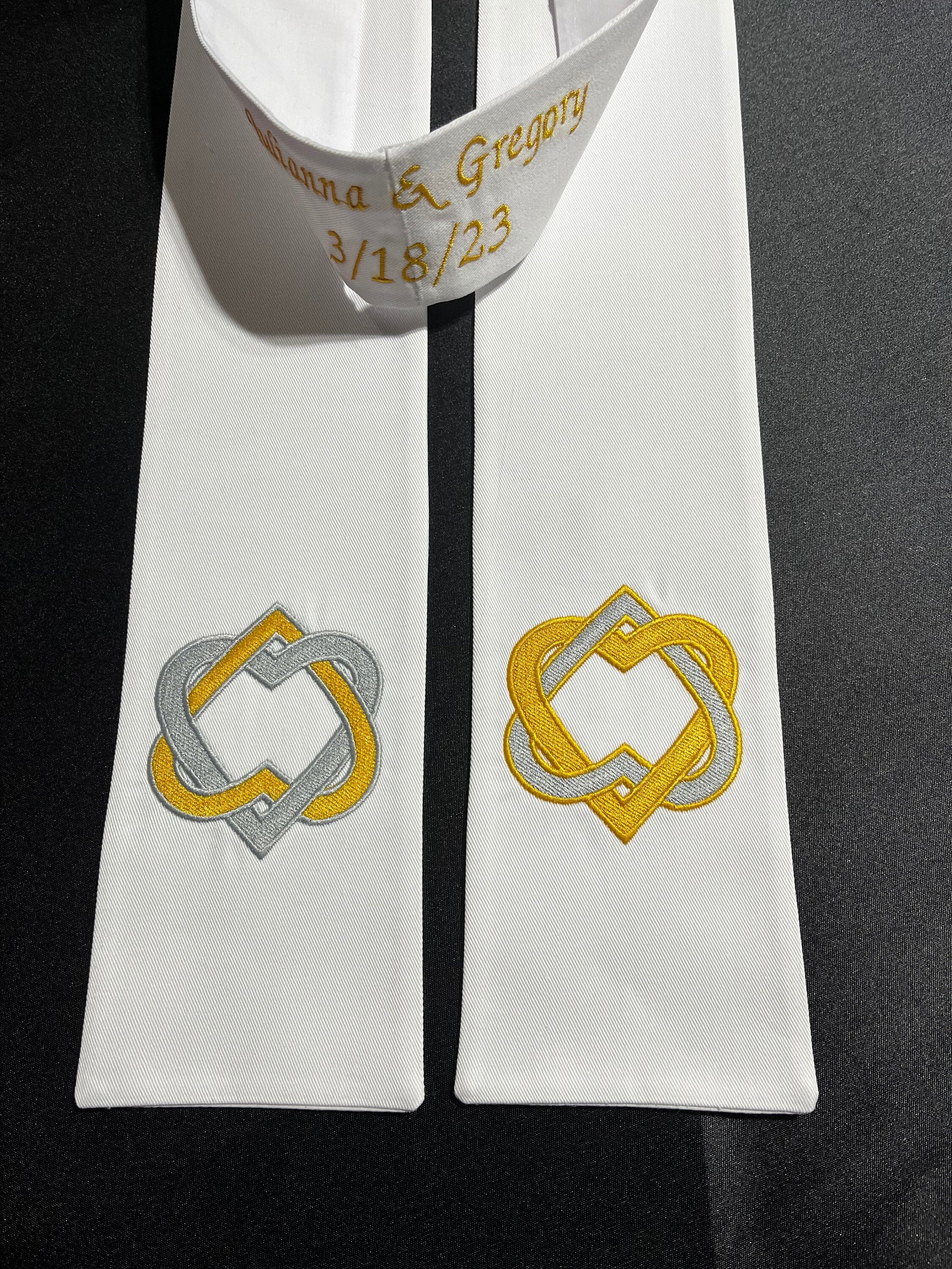 Gold & Silver Double Heart Wedding or Funeral Officiant Clergy Stole Vestment