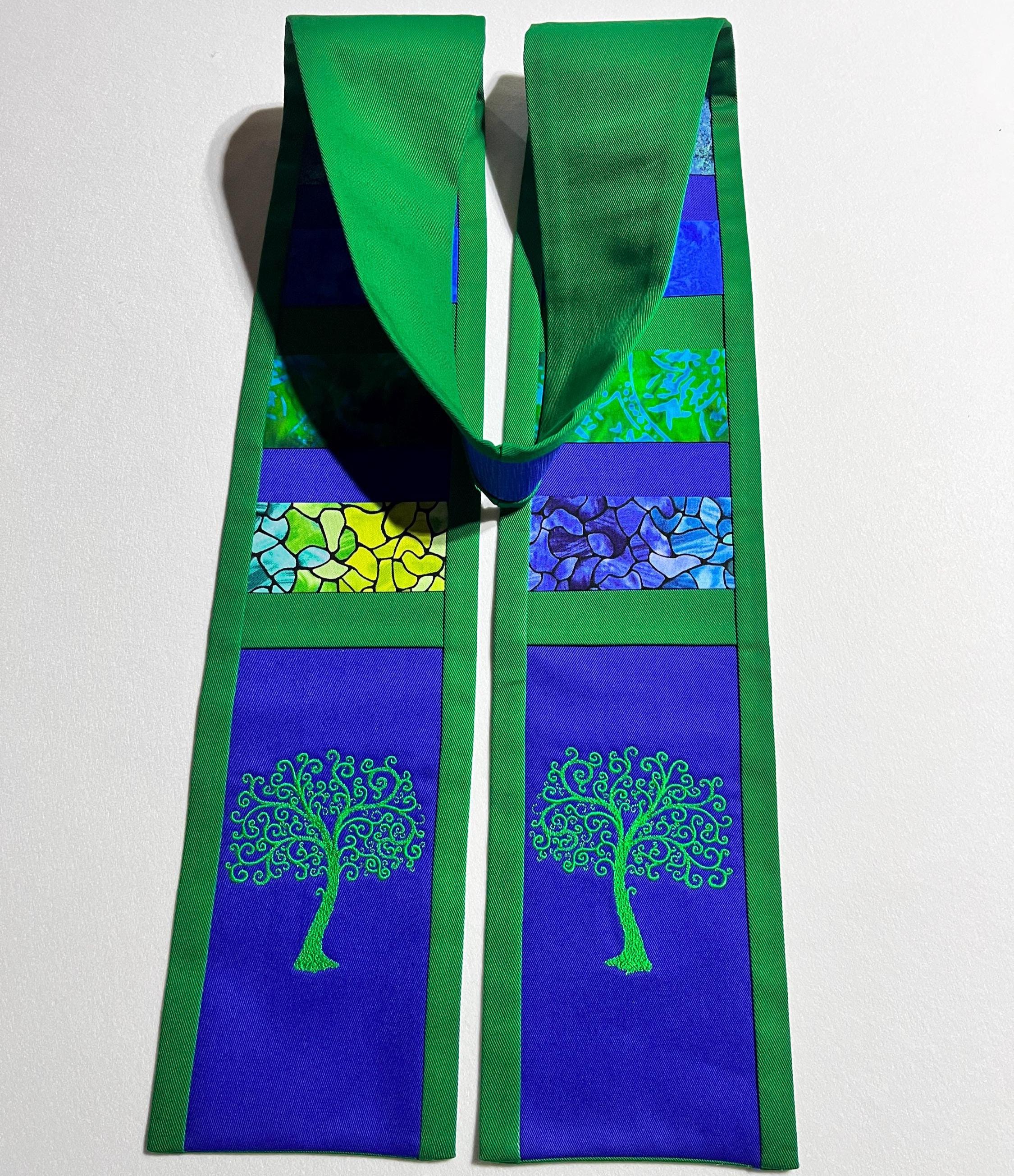 60" Premade Blue & Green Officiant Clergy Stole with Trees of Life
