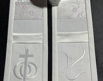 Custom Ultimate Wedding Officiant Stole in all White: Embroidered Pastoral Gift