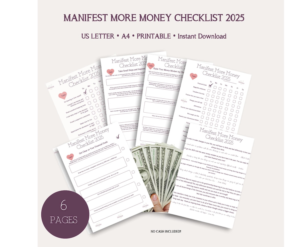 Money Checklist.pdf Money Manifestation Checklist, 2025 Printable Personal Checklist ...