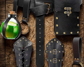 Accessoires Renaissance de brassards en cuir viking, ensemble de pochettes de ceinture médiévales faites main pour sac banane d'Halloween cosplay