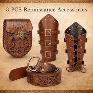 Medieval Leather Bracer, Belt and Pouch for Halloween  display picture 2
