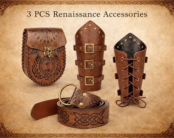 Brassards médiévaux en cuir, ceinture et pochette pour cosplay d'Halloween, accessoires vikings