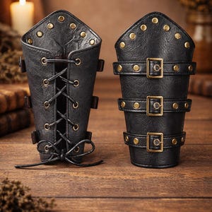 Viking  Leather Bracers Gauntlets - Medieval  Arm Guards for Men & Women Cosplay Renaissance Armor