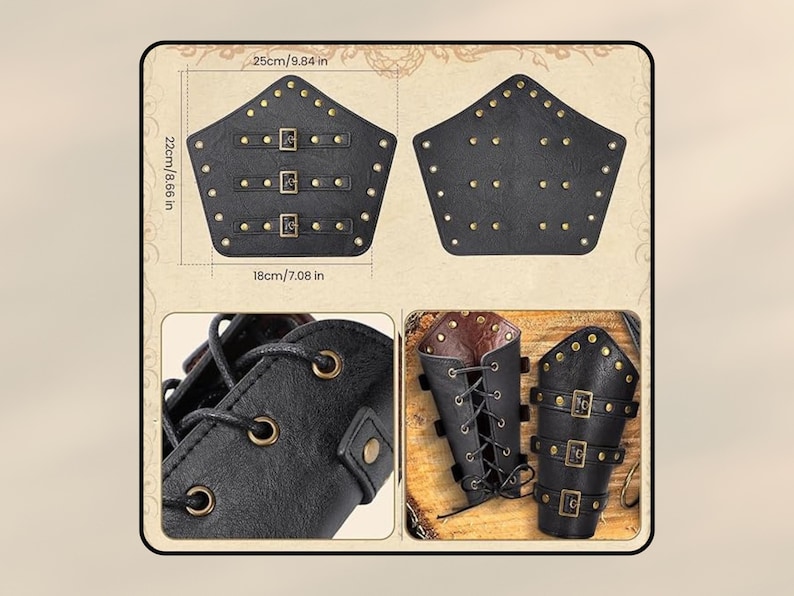 Peut inclure: Un ensemble de trois prot&egrave;ge-bras en cuir noir avec des accents m&eacute;talliques. Les prot&egrave;ge-bras sont d&eacute;cor&eacute;s de clous et de boucles. Les prot&egrave;ge-bras mesurent 25 cm de large, 22 cm de haut et 18 cm de long.