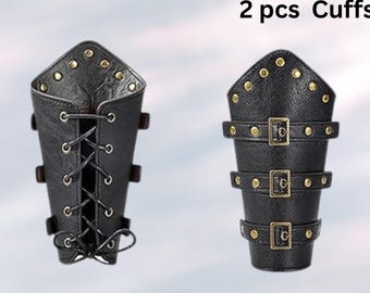 2 PCS Viking Leather Bracers Renaissance Accessories, Belt Pouch Purse for Halloween Cosplay Set Casual Fanny Pack Waist Bag for men women