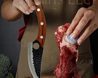 Meat Cleaver Knife - Hand Forged Viking Boning Knife with Sheath Butcher Knives Chef Knives for Kitchen, Men Gift for Birthday